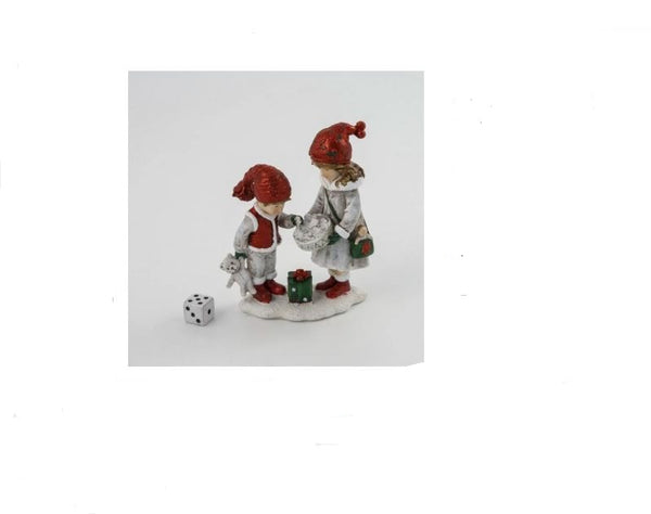 Pige og dreng med bamse og gaverH = 13 cm.