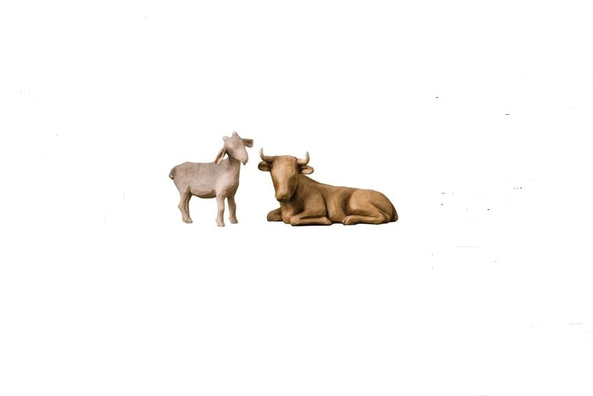 Willow Tree Ox & Goat, Ox H: 8 cm Goat 9.5 cm