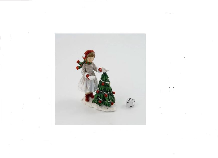 Pige med juletræ, fodre fugl  H = 12 cm.