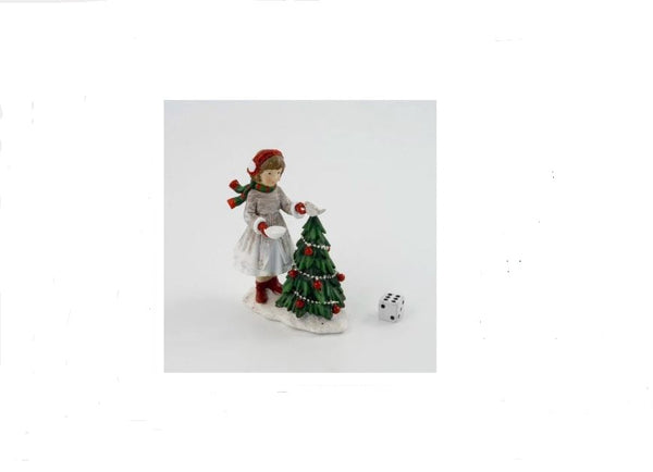 Pige med juletræ, fodre fugl  H = 12 cm.