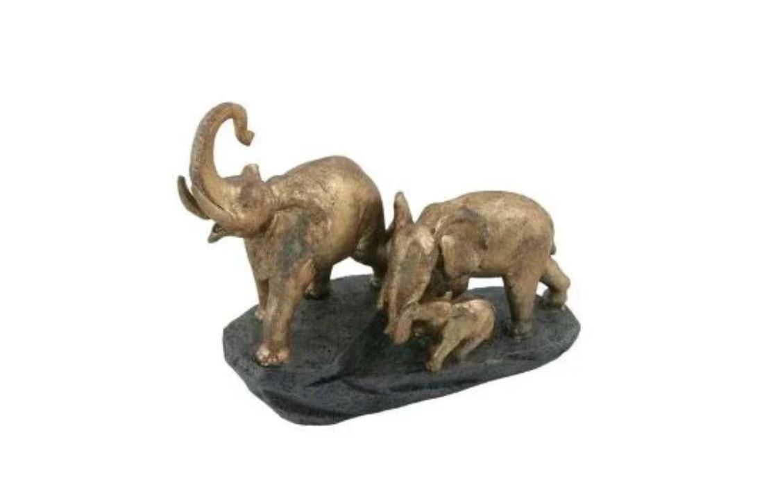 Skulptur,polyresin. elefant familie. 22 x 19 cm.